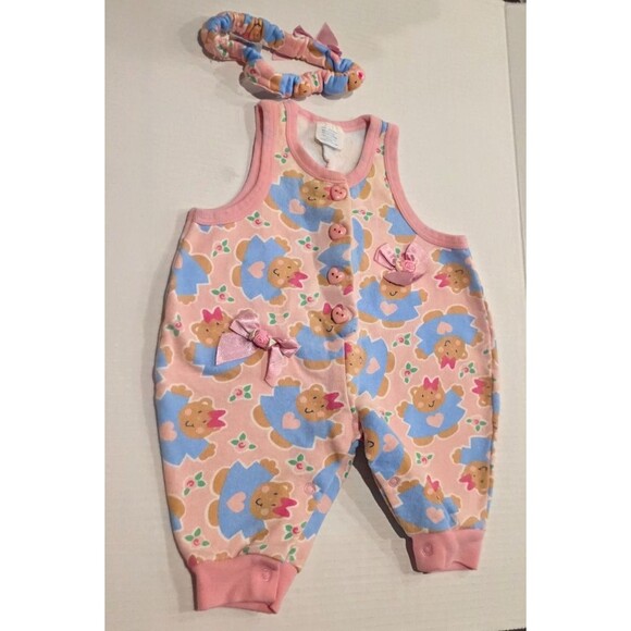 Vintage 1990s Baby Romper with Headband, Pink with Teddy Bears 6-9 Months - Picture 2 of 8